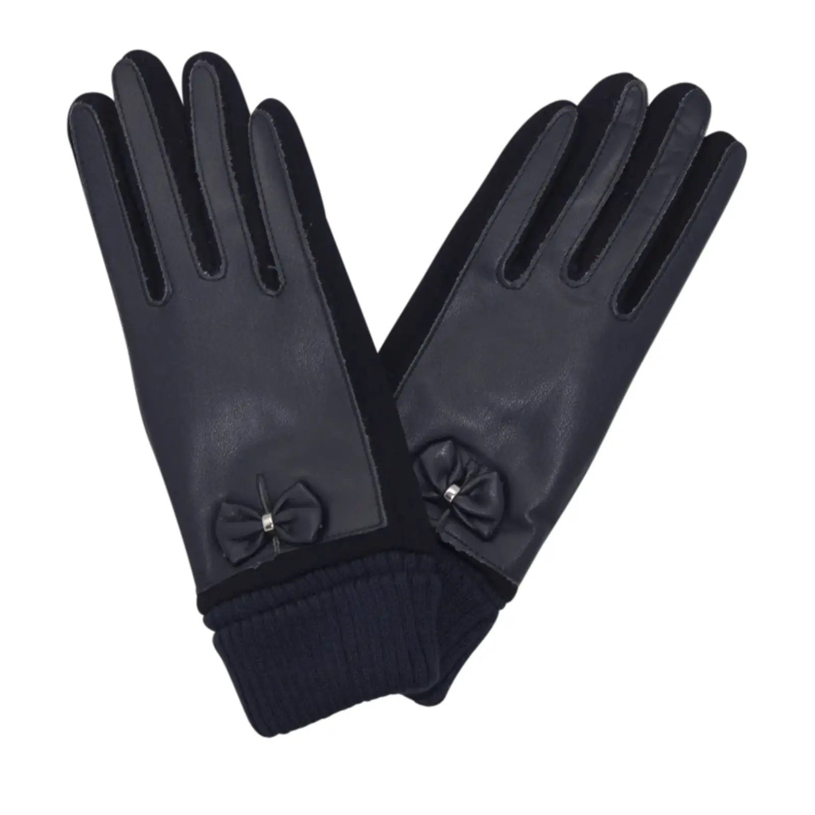 Ladies Faux Leather Bow Detail Gloves - Image 6
