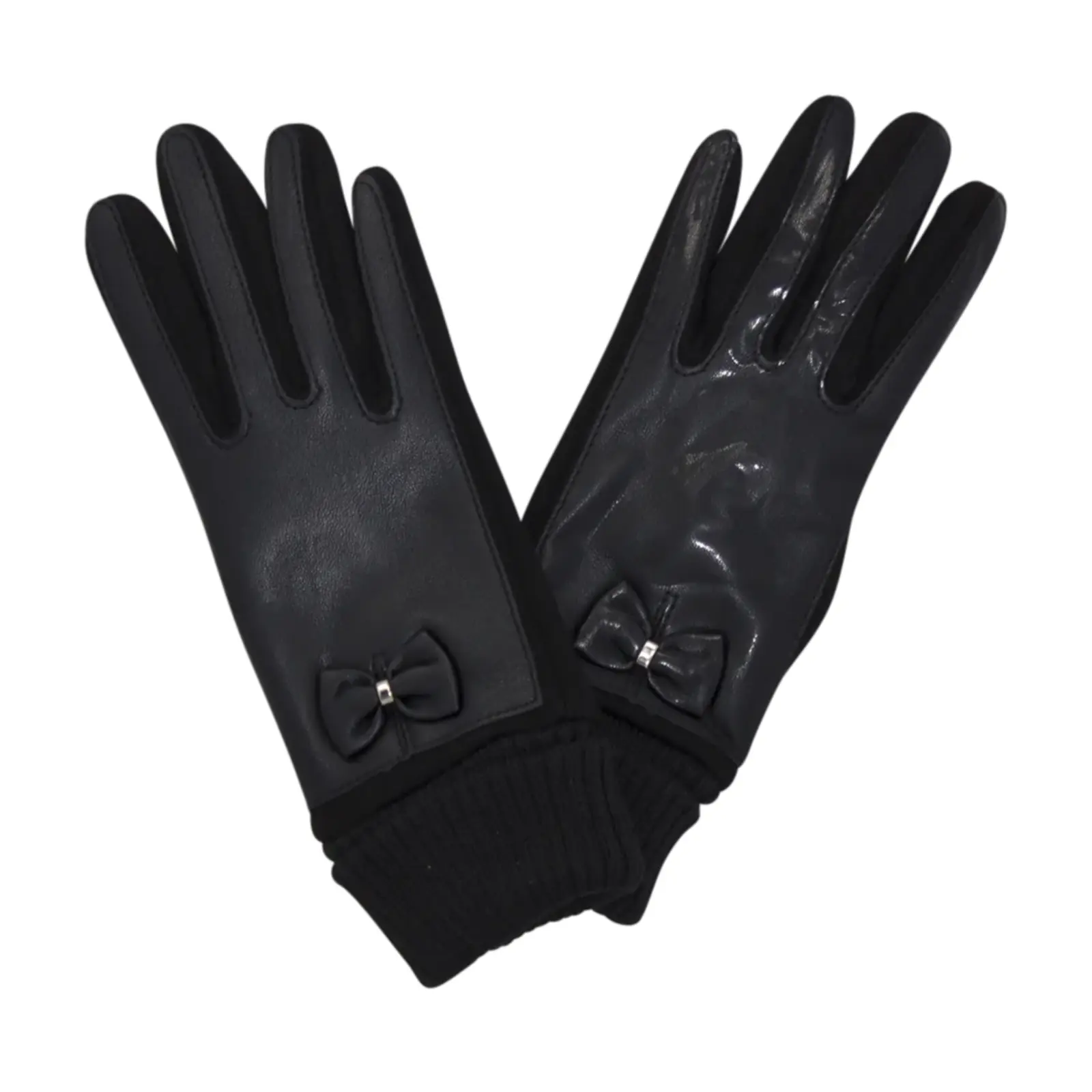 Ladies Faux Leather Bow Detail Gloves - Image 2