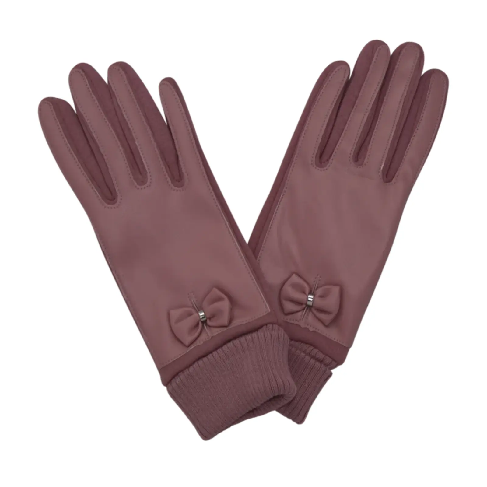 Ladies Faux Leather Bow Detail Gloves - Image 8