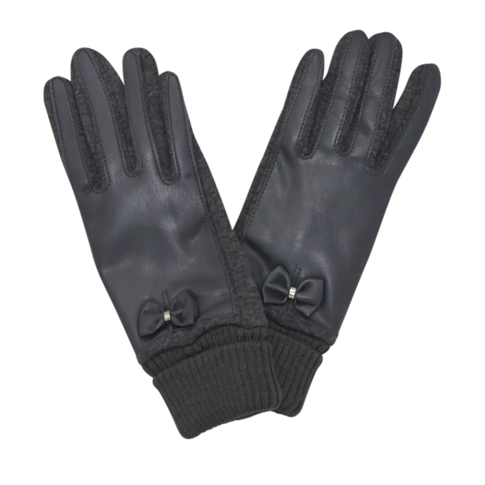 Ladies Faux Leather Bow Detail Gloves - Image 4