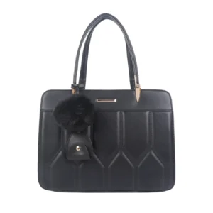 Quilted Pattern Handbag Bag with Pom Pom Chain