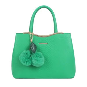 Croc Pattern Print Tote Bag with Cherry Pom Pom Chain