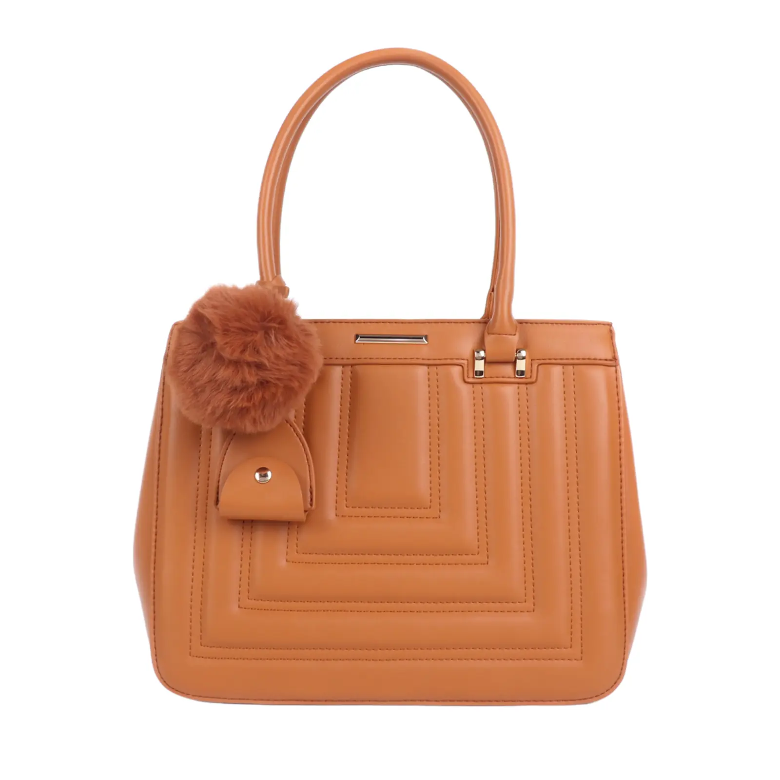 Ladies Stiched Pattern Tote with a Pom Hanger - Image 3