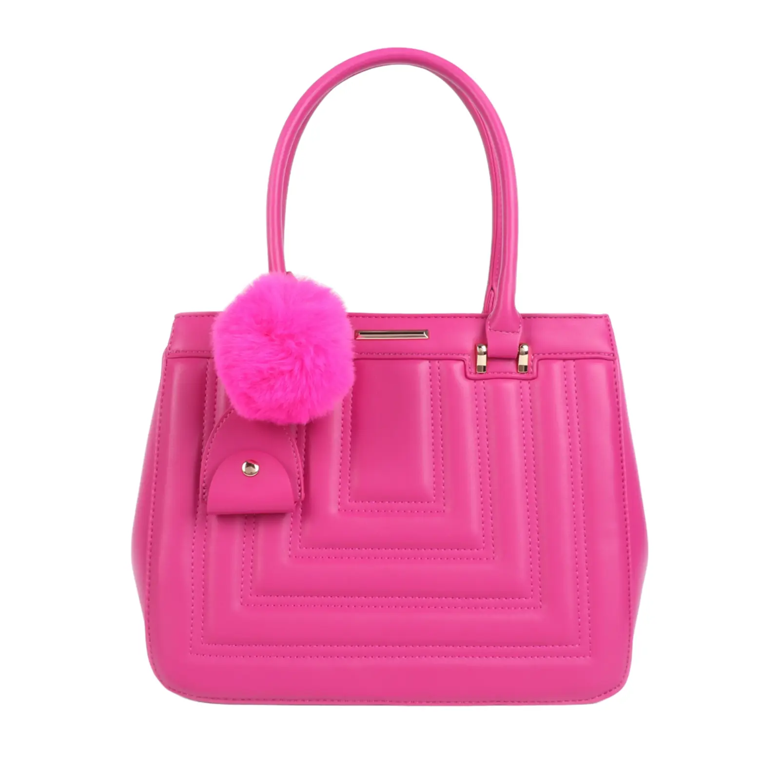 Ladies Stiched Pattern Tote with a Pom Hanger - Image 5