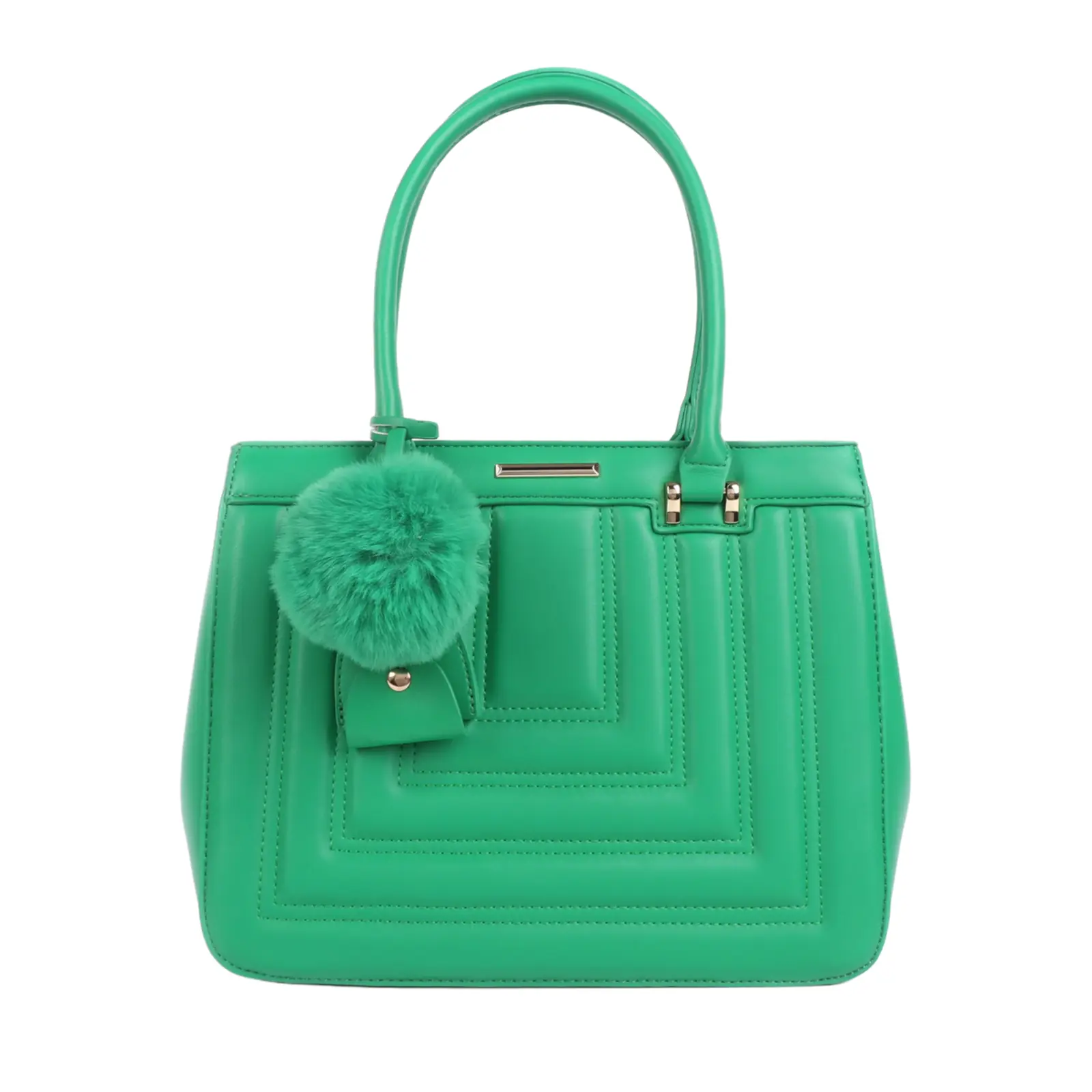 Ladies Stiched Pattern Tote with a Pom Hanger - Image 4