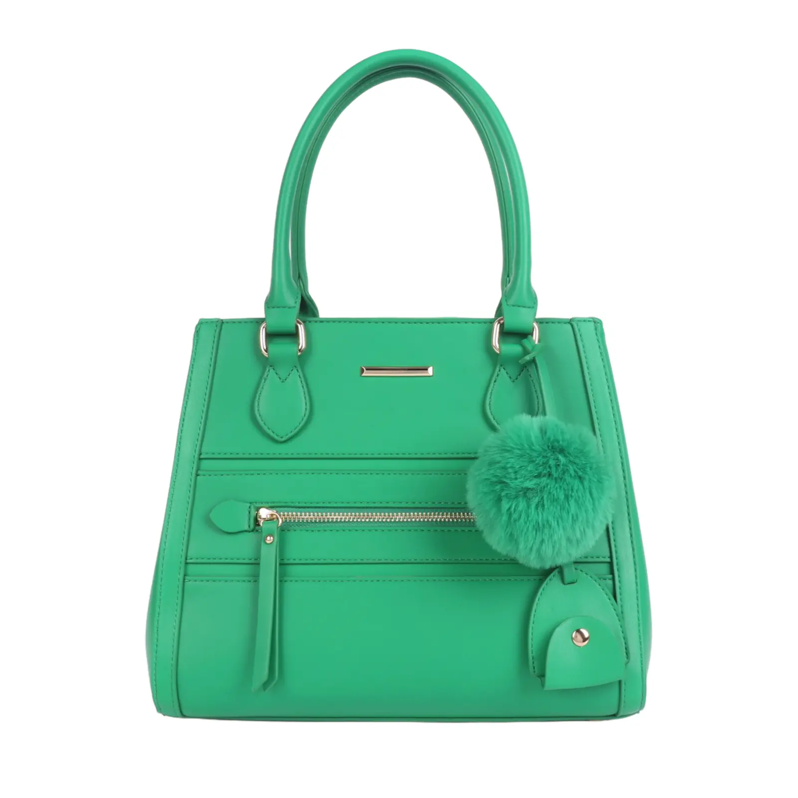 Ladies Front Zip Pocket Tote Bag with Pom Pom Key Chain - Image 3