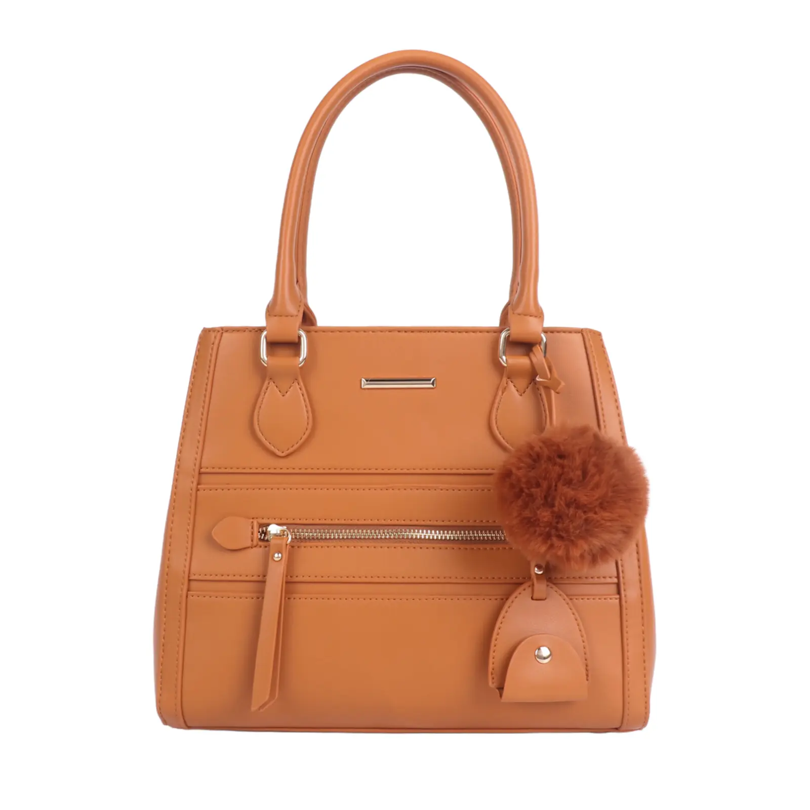 Ladies Front Zip Pocket Tote Bag with Pom Pom Key Chain - Image 2