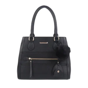 Ladies Front Zip Pocket Tote Bag with Pom Pom Key Chain