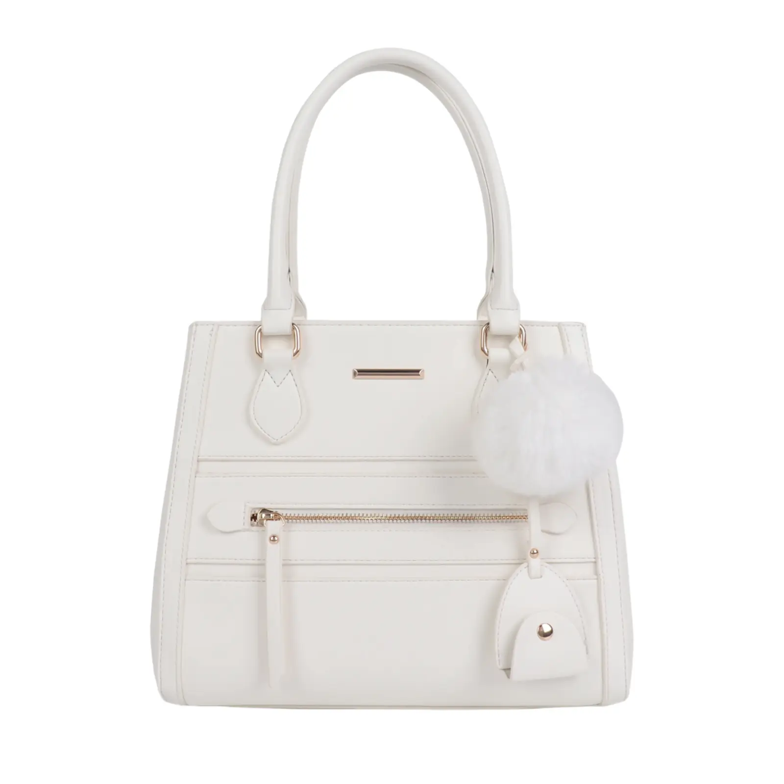 Ladies Front Zip Pocket Tote Bag with Pom Pom Key Chain - Image 7