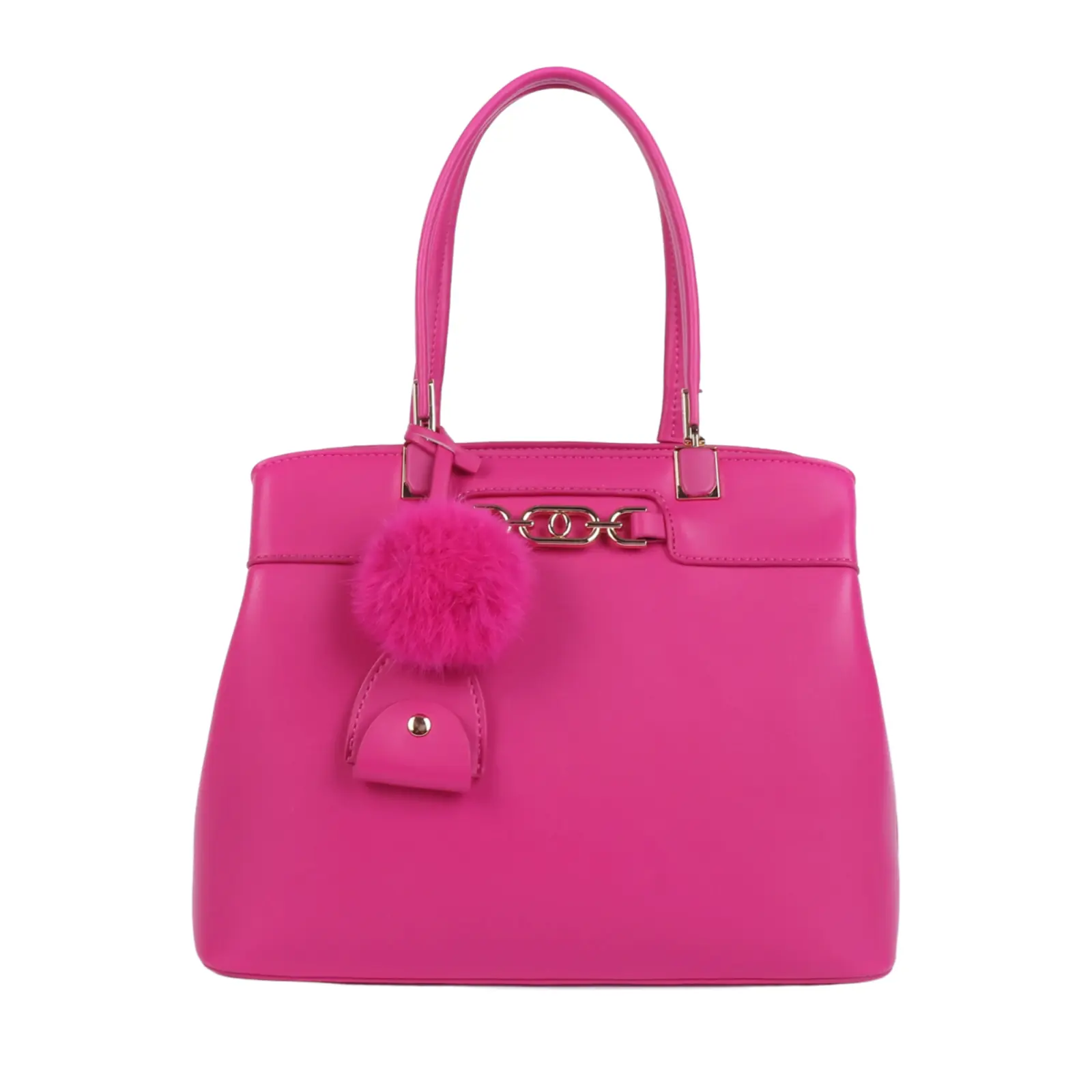 Metal Chain Link Tote Bag with Pom Pom - Image 5