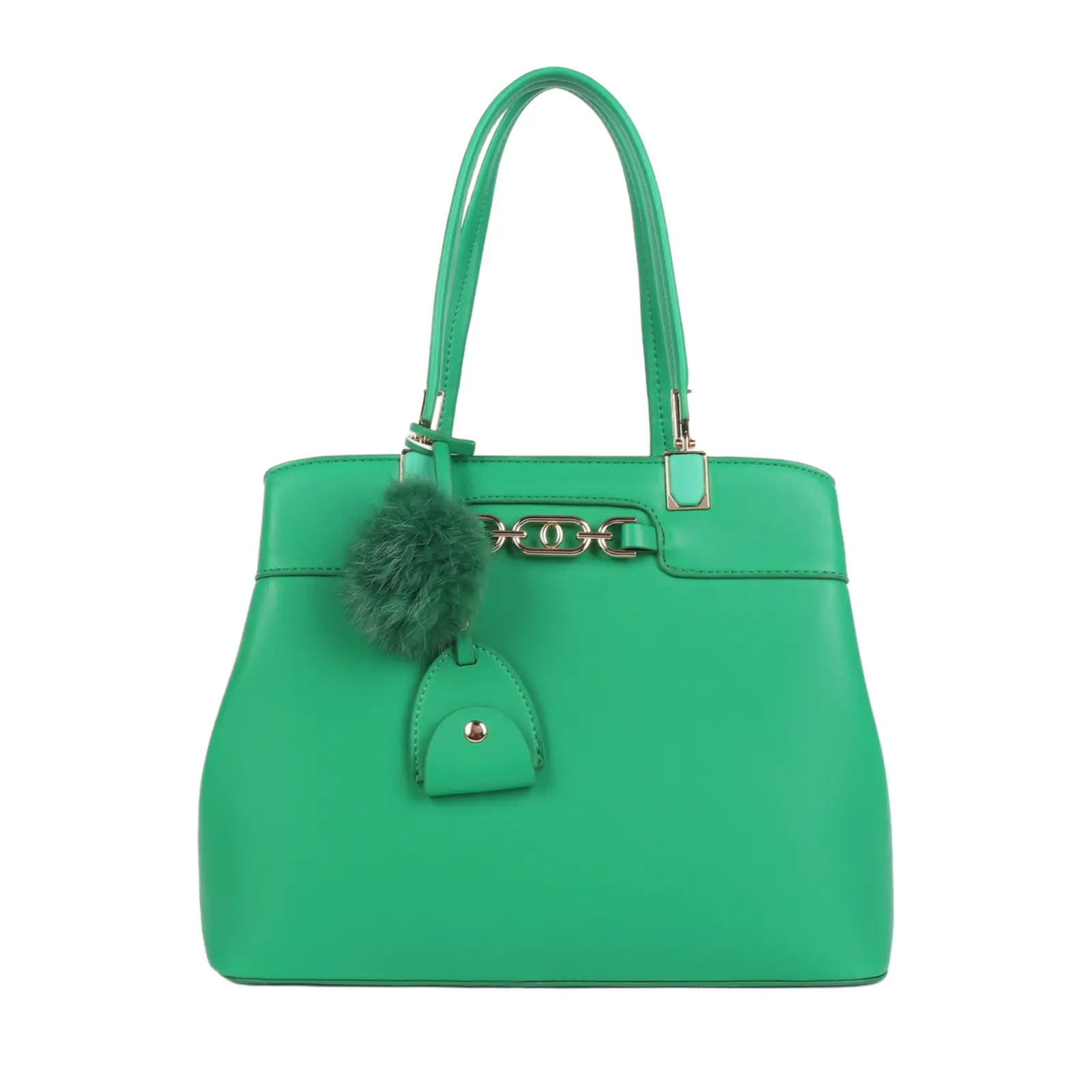 Metal Chain Link Tote Bag with Pom Pom - Image 3