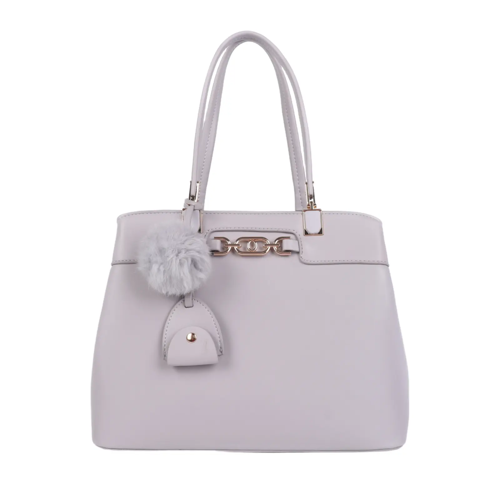 Metal Chain Link Tote Bag with Pom Pom - Image 4