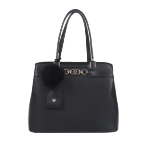 Metal Chain Link Tote Bag with Pom Pom