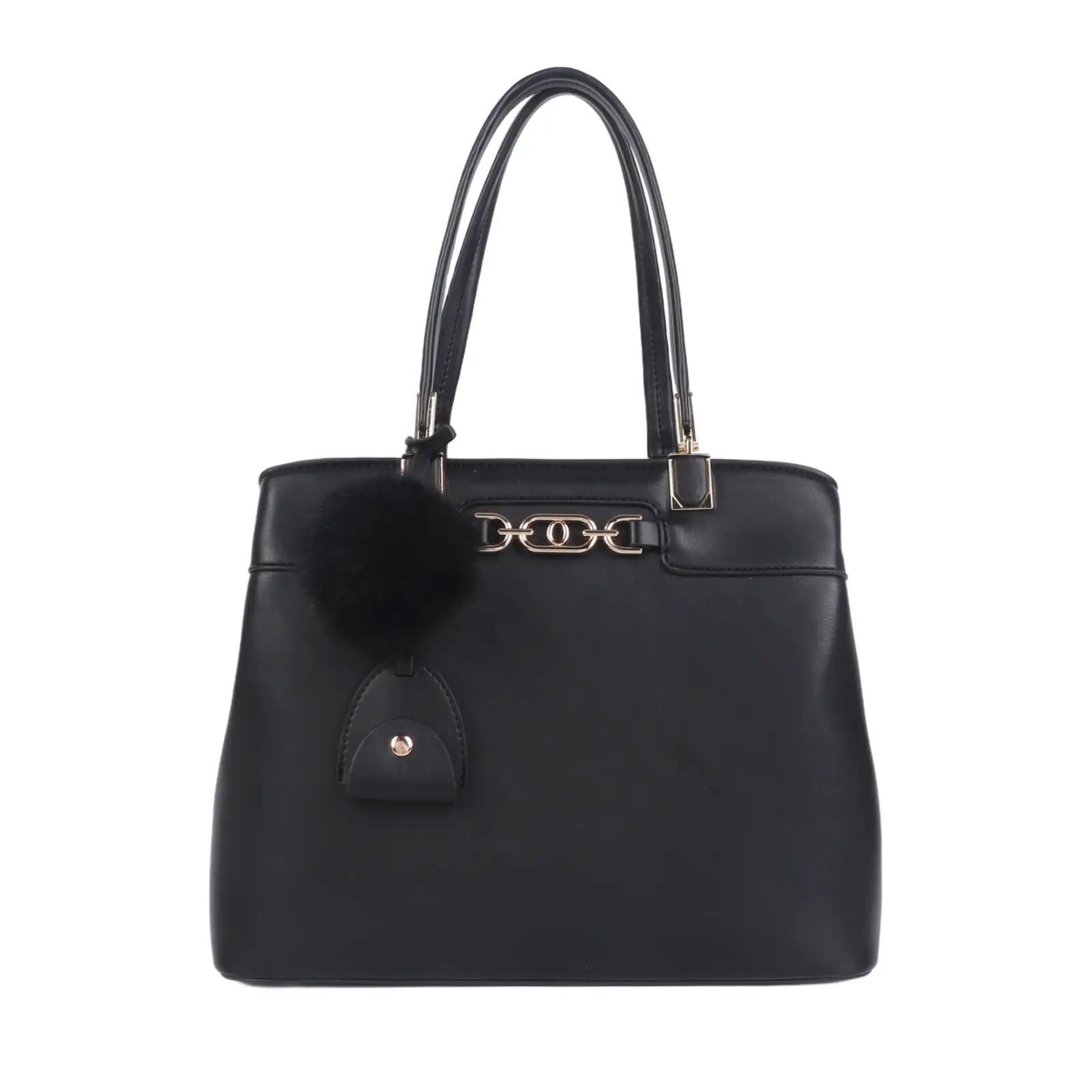 Metal Chain Link Tote Bag with Pom Pom