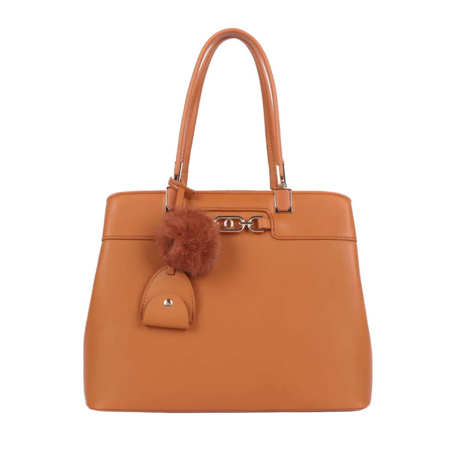 Metal Chain Link Tote Bag with Pom Pom - Image 2