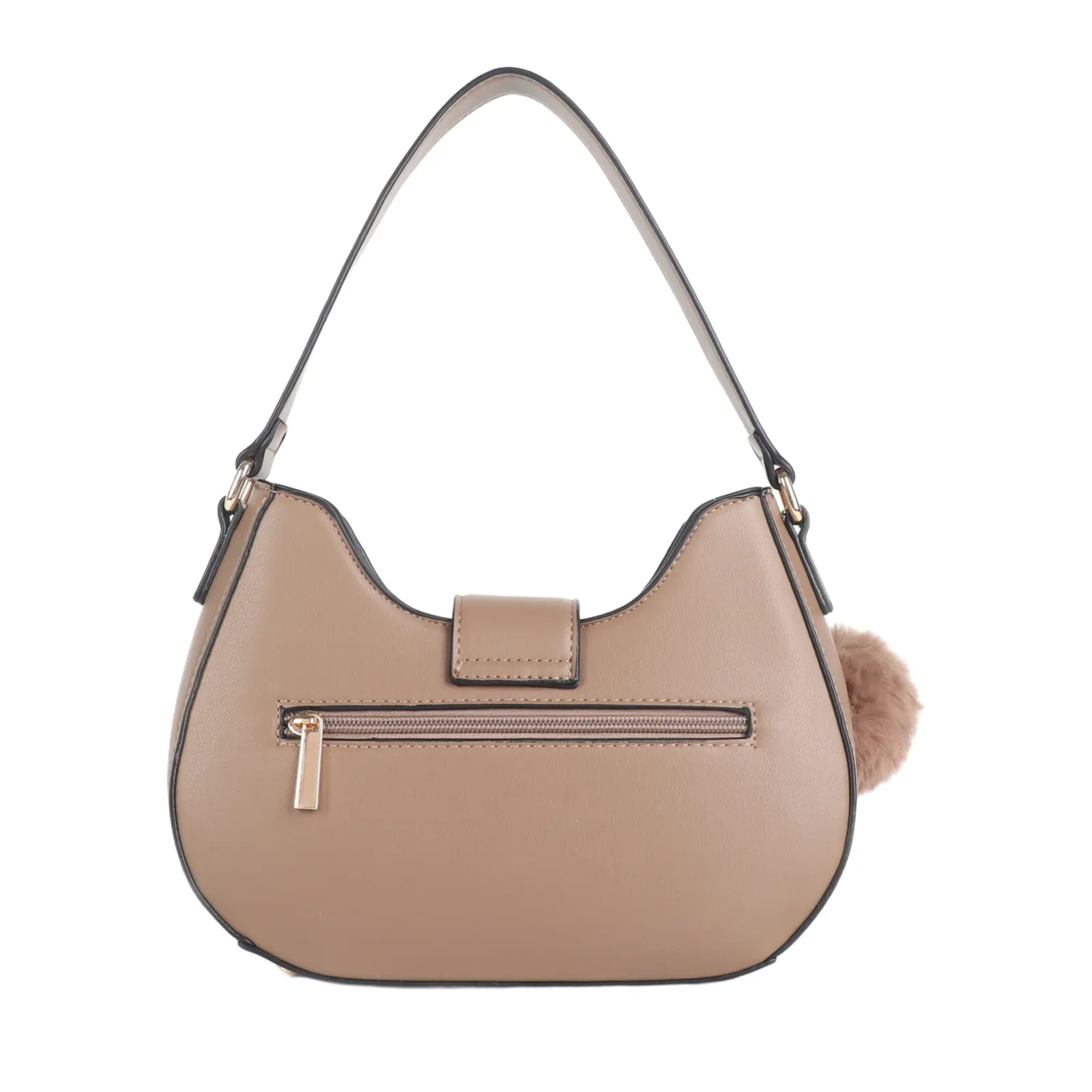 Ladies Classic Shoulder Bag with Pom Pom Key Chain - Image 6