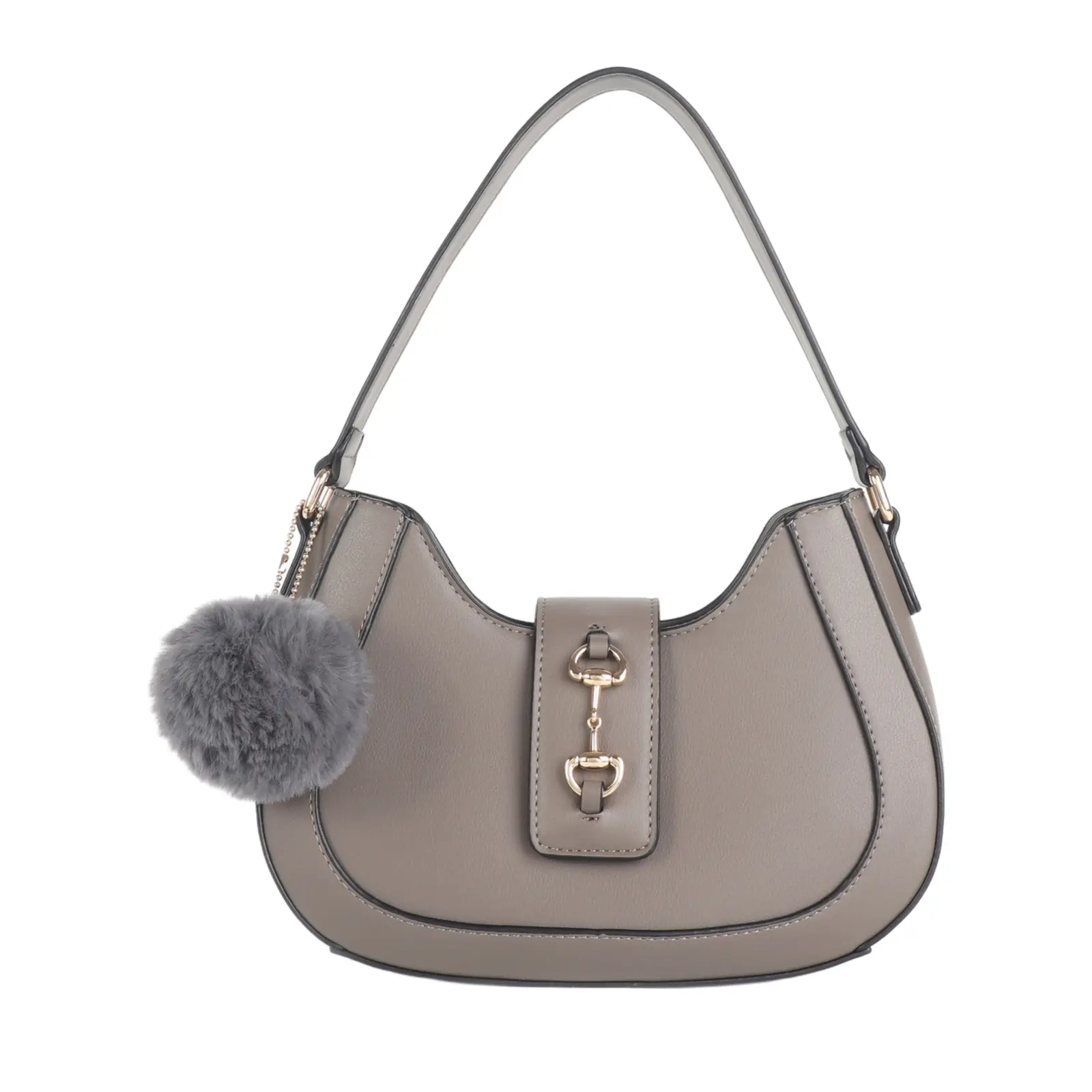 Ladies Classic Shoulder Bag with Pom Pom Key Chain - Image 4