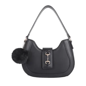 Ladies Classic Shoulder Bag with Pom Pom Key Chain