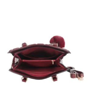 Quilted Patterned Handbag with Pom Pom Key Chain