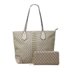 Logo Printed Shopper with Metal Studs