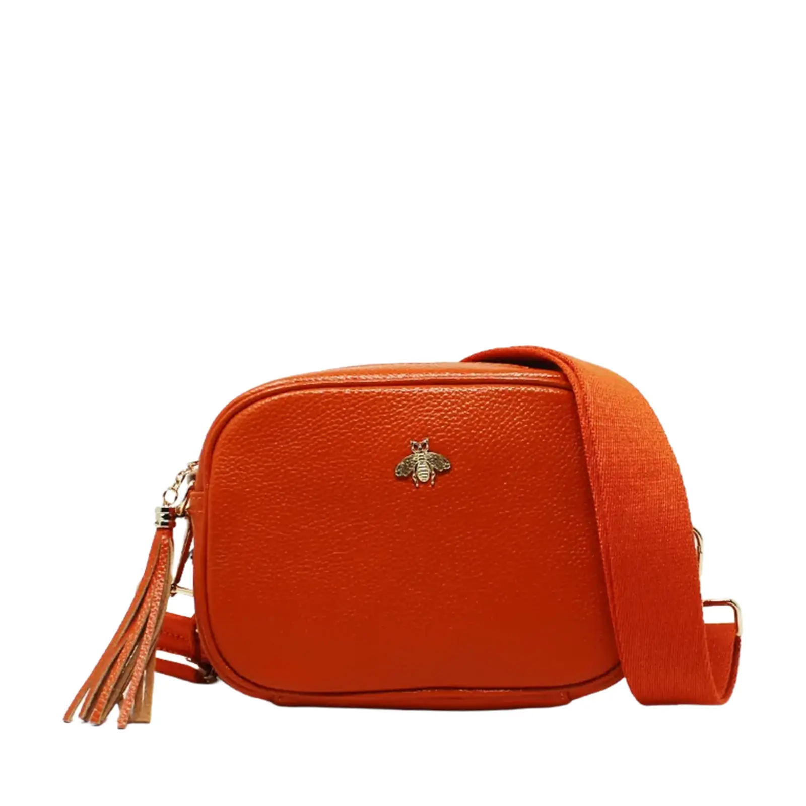 Simple Crossbody Genuine Leather Bag with Bee Decor - Image 15