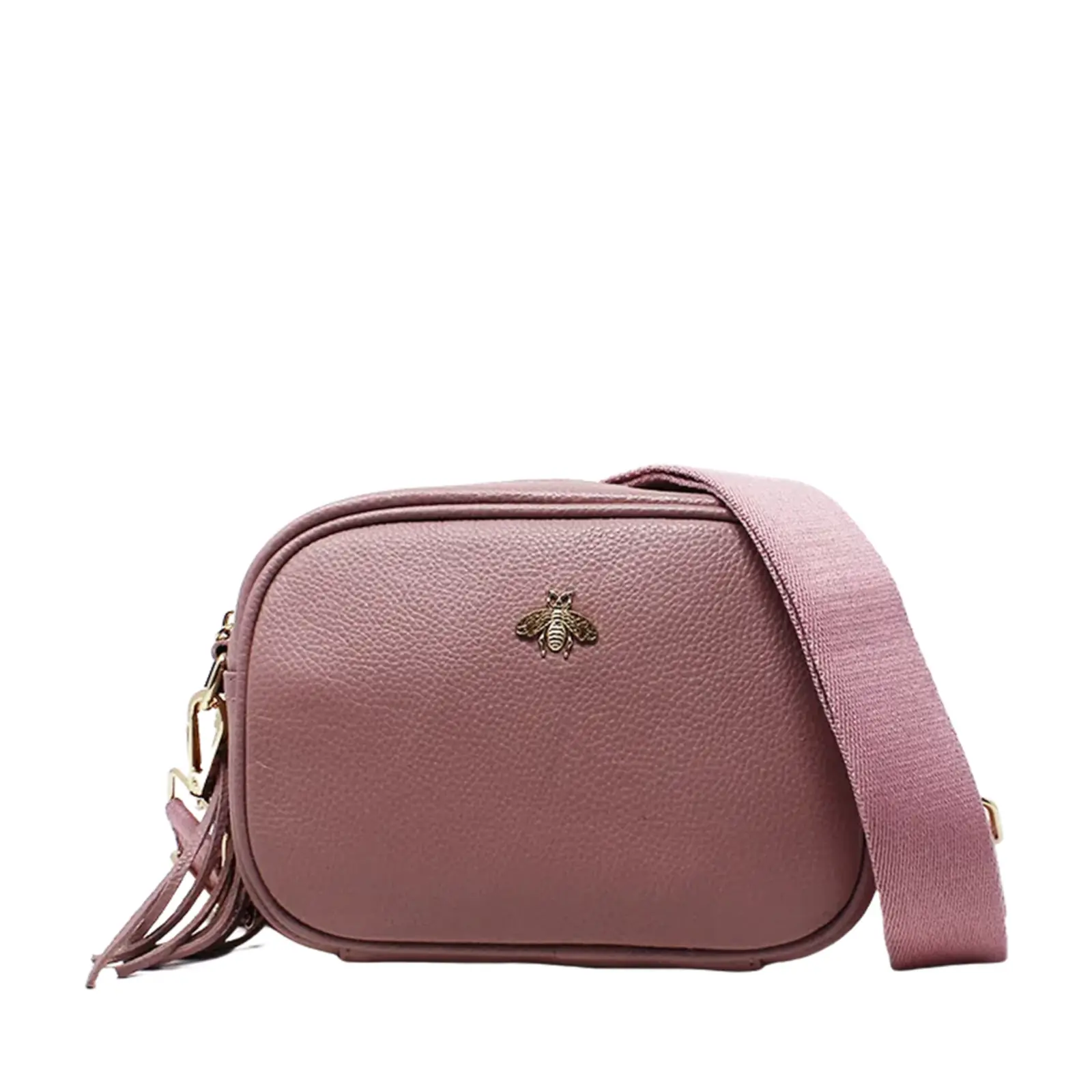 Simple Crossbody Genuine Leather Bag with Bee Decor - Image 17