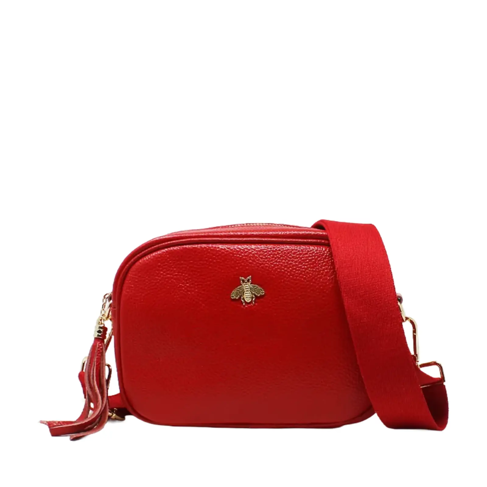 Simple Crossbody Genuine Leather Bag with Bee Decor - Image 19