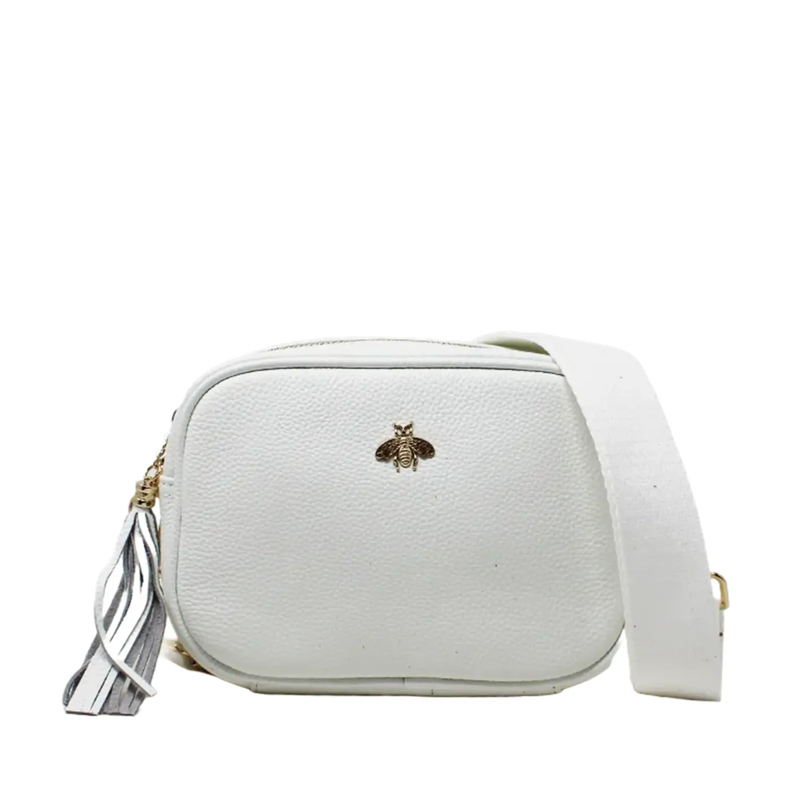 Simple Crossbody Genuine Leather Bag with Bee Decor - Image 21