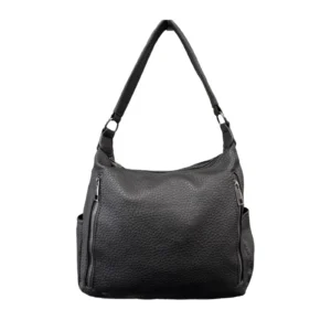 Textured Leather Hobo Bag with Multiple Zippers & Detachable Crossbody Strap