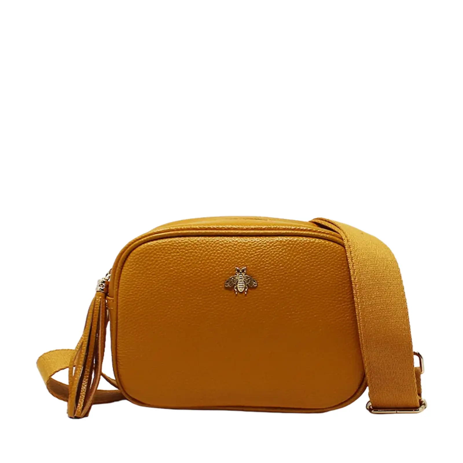 Simple Crossbody Genuine Leather Bag with Bee Decor - Image 23