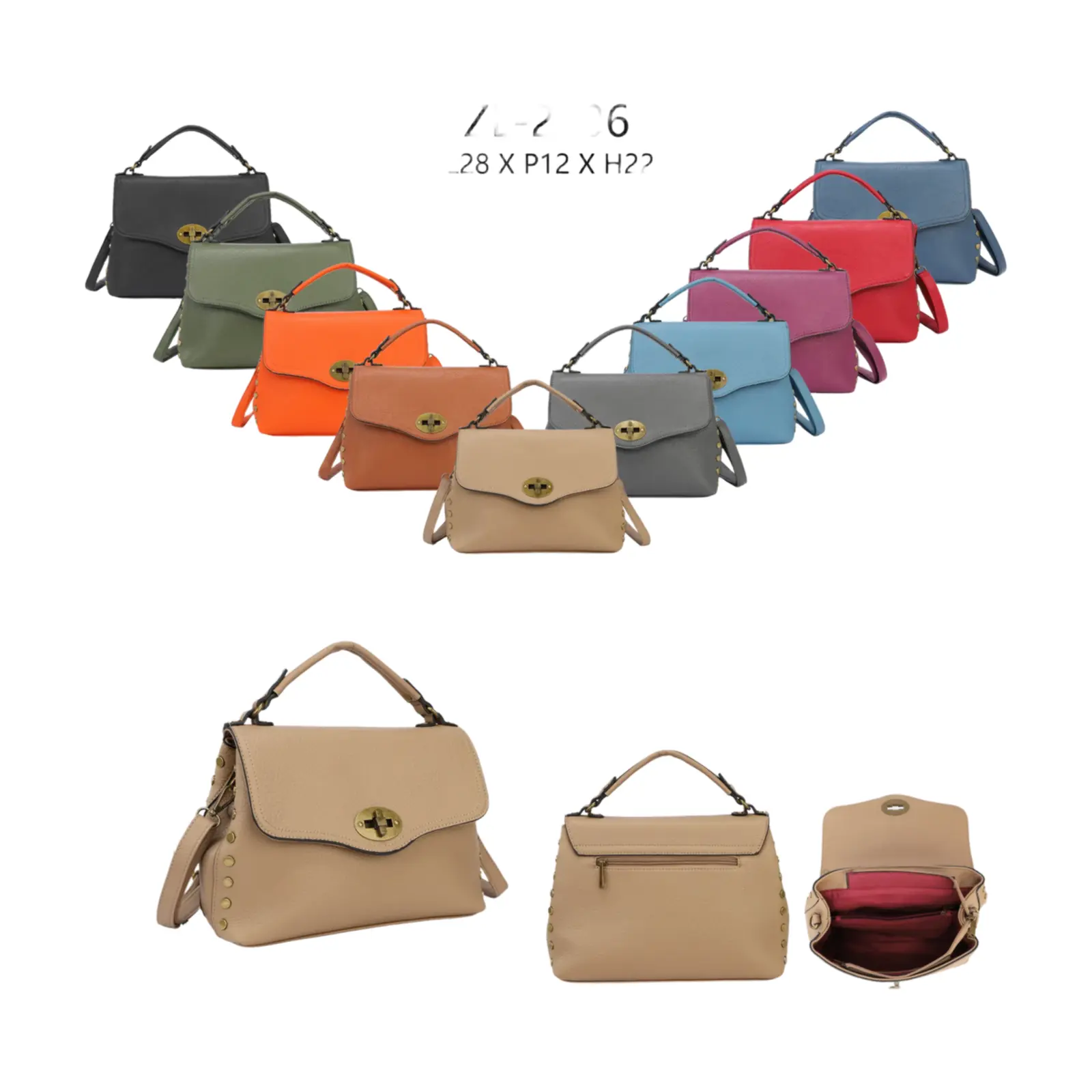 Retro Lock Buckle Multi-Color Handbag (with Detachable Shoulder Strap) - Image 2