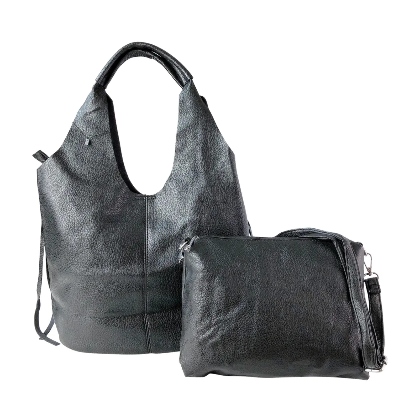 2-in-1 Soft Leather Hobo Shoulder Bag Set