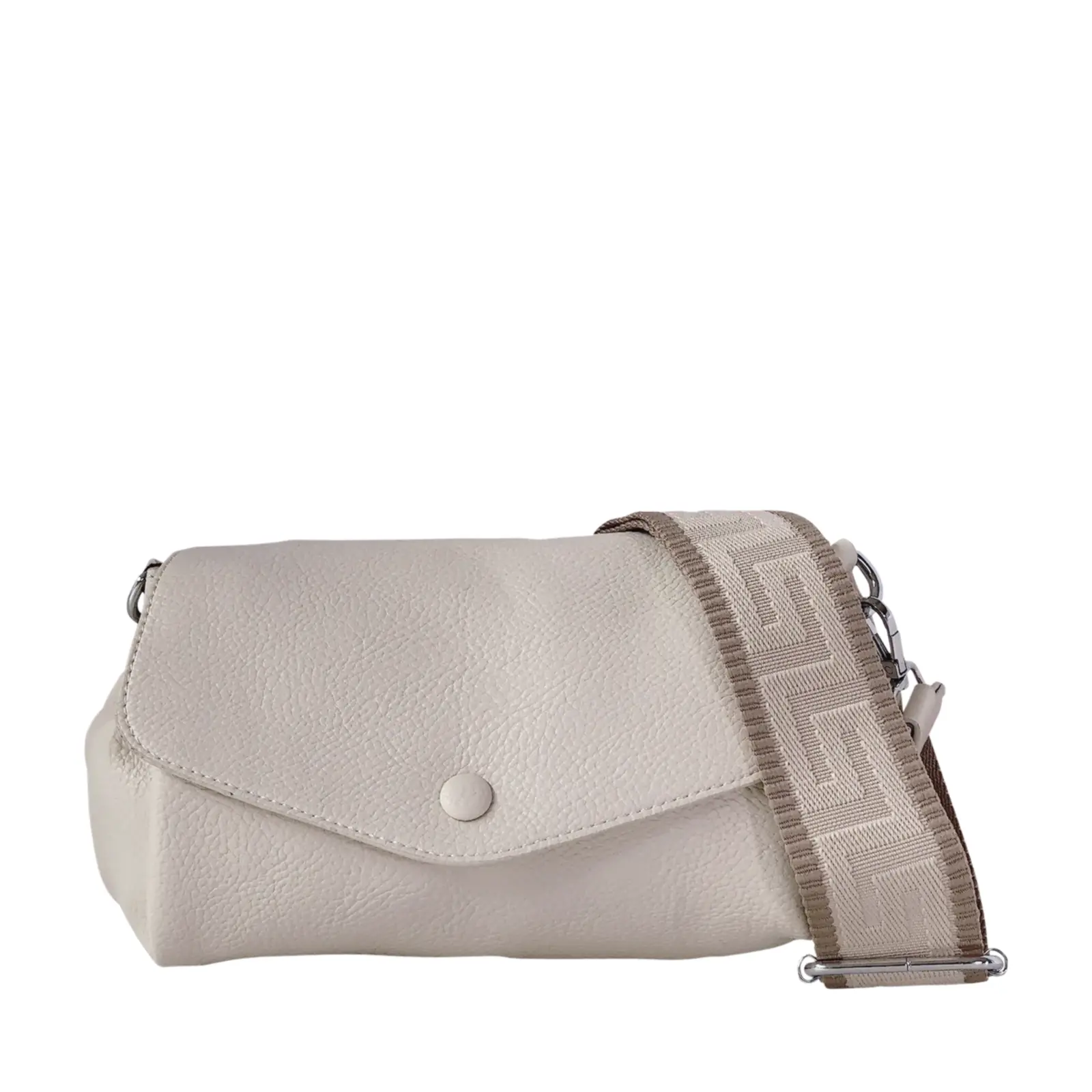 Flapover Crossbody with Patterned Canvas Strap - Image 3