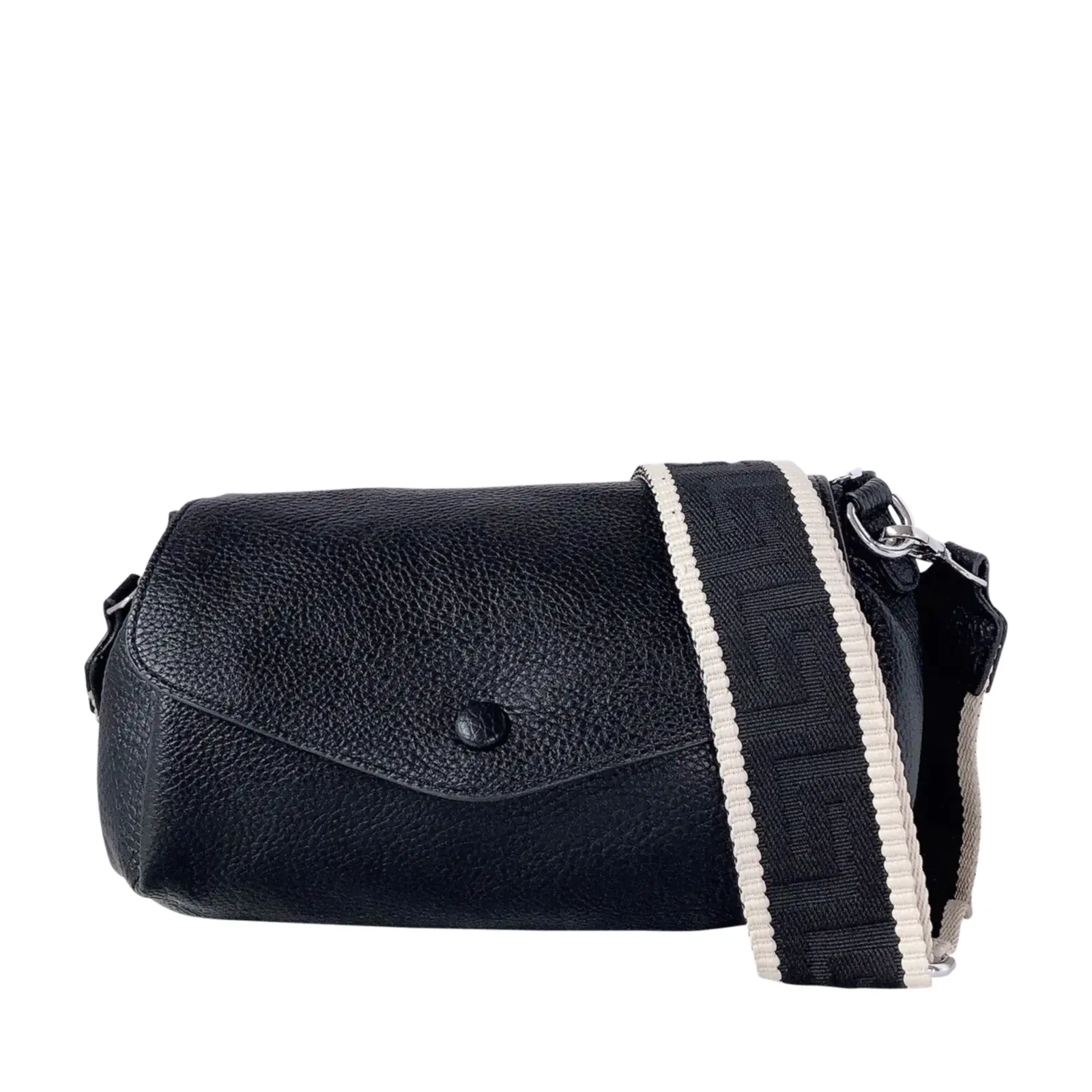 Flapover Crossbody with Patterned Canvas Strap - Image 5