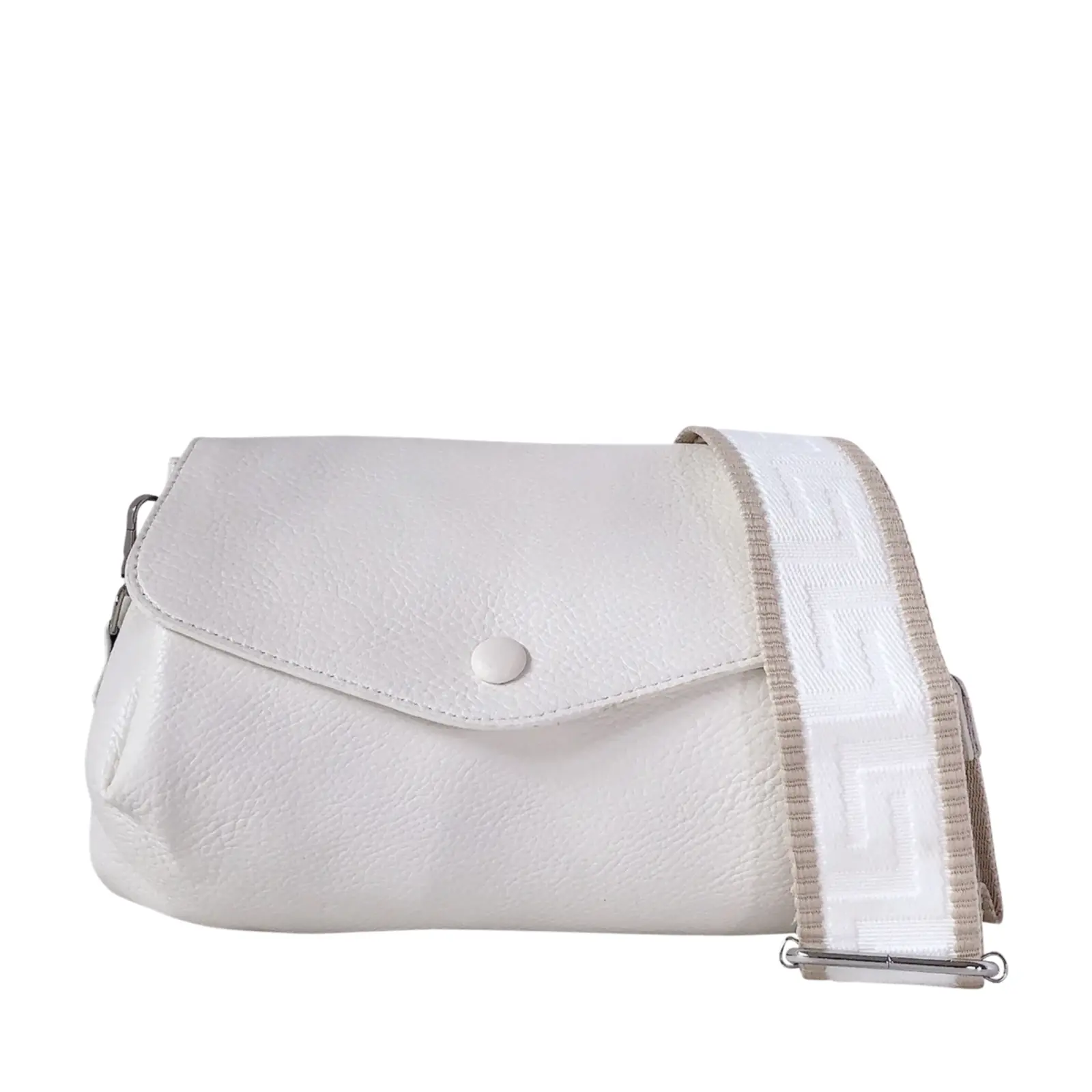 Flapover Crossbody with Patterned Canvas Strap - Image 11