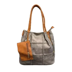 Large Tote Bag with Stitched Grid Patterns