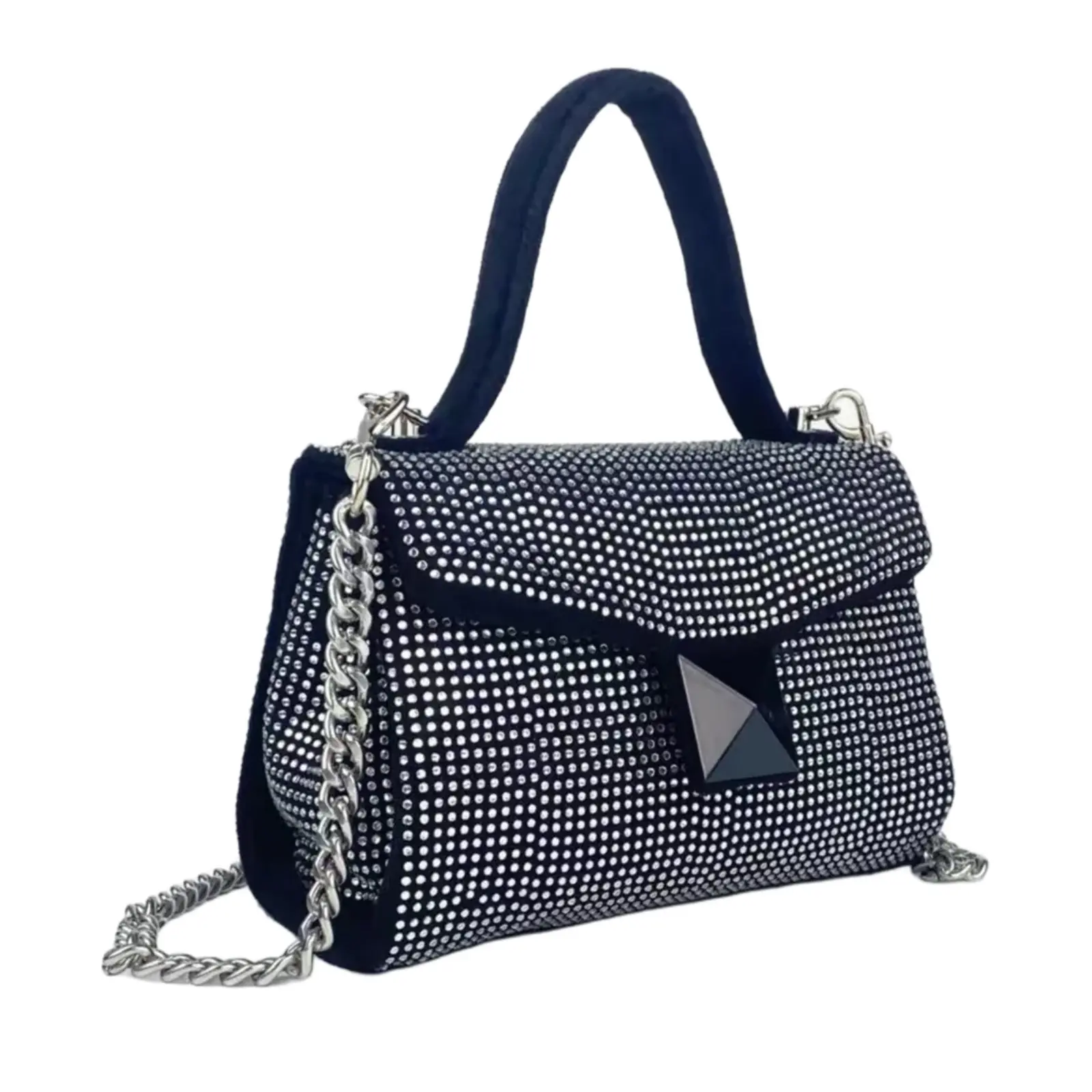 Full Diamante Small Satchel Bag with Chain - Image 3