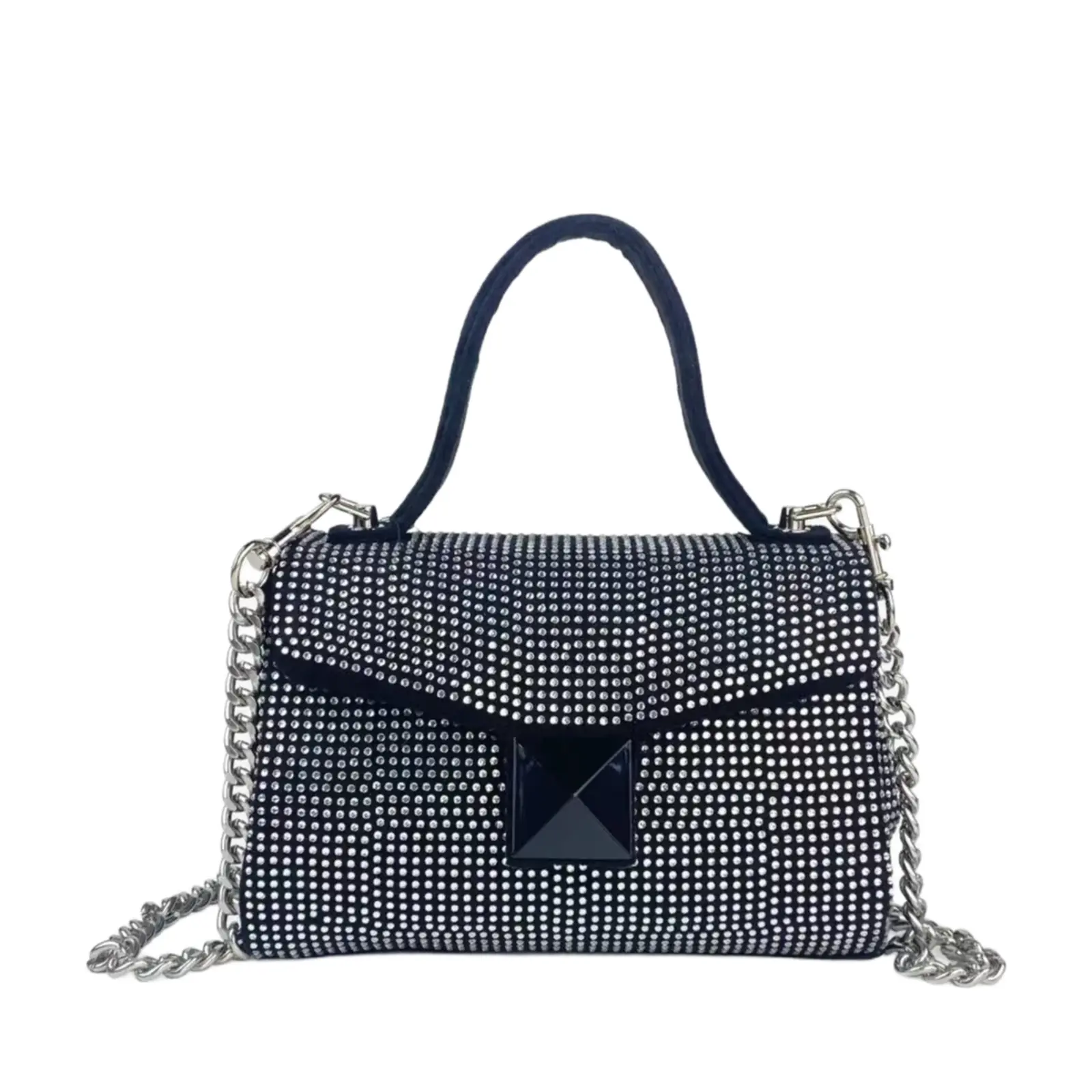 Full Diamante Small Satchel Bag with Chain - Image 2